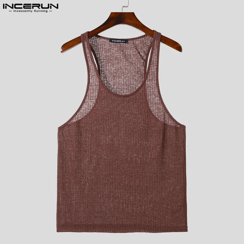 INCERUN Tops 2024 American Style Fashion Men\'s Perspective Tight Texture Vests Casual Streetwear Gym Sleeveless Tank Tops S-5XL