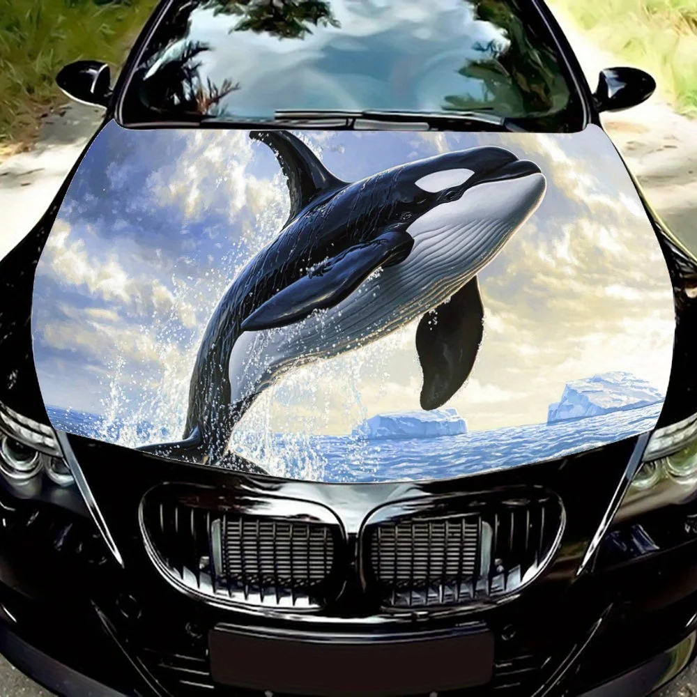 Dynamic Orca Leap Print Car Hood Decal Sticker, Durable Car Vinyl Wraps Suitable for Most Vehicles, Car Engine Hood Protective F