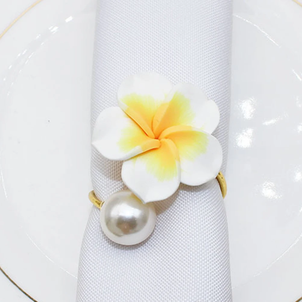 

6 Pcs Napkin Rings Frangipani Style Delicate Household Serviette Buckles Vintage Crystal Plastic Banquet Flower Table