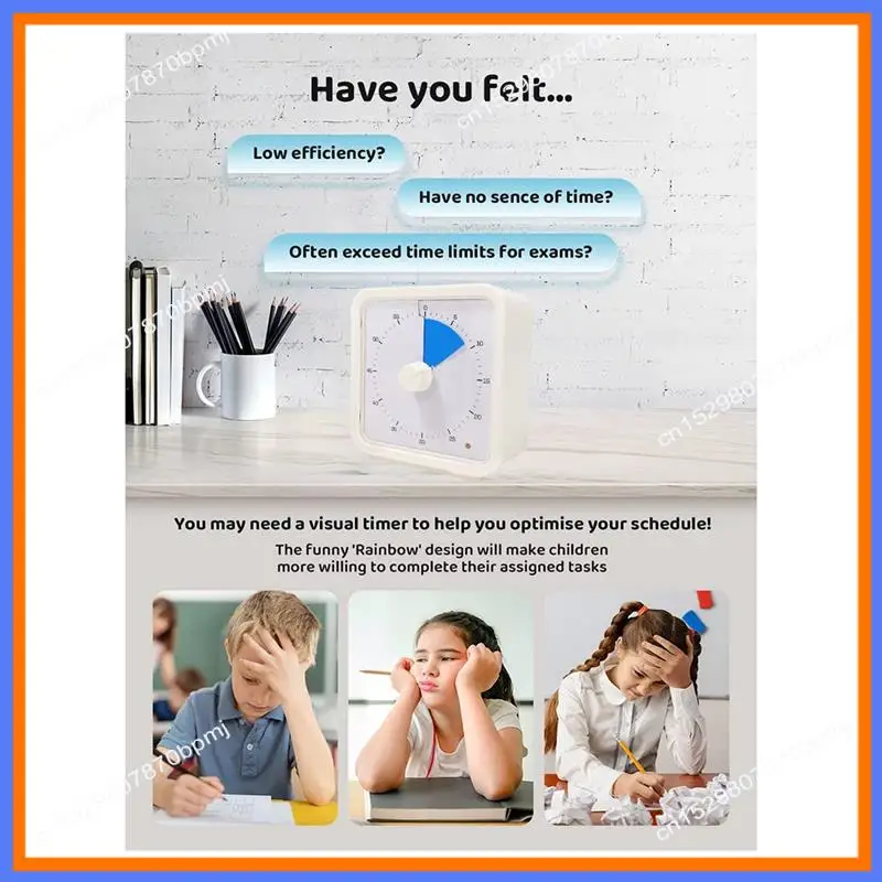 

60-минутный визуальный таймер BAAE для детей, инструмент управления временем, таймер Pomodoro с бесшумной работой, желтый
