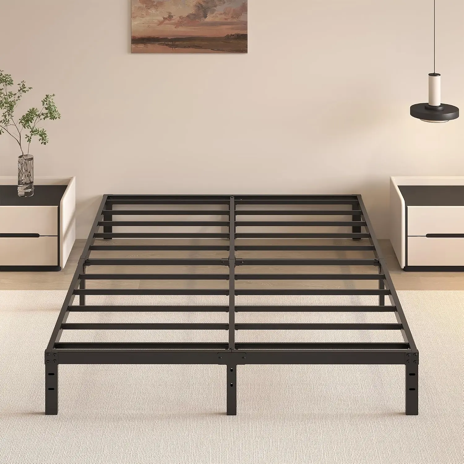 10 Inch Queen Metal Platform Bed Frame No Box Spring Needed Heavy Duty Steel Slats Non-slip Noise Free Easy Assembly, Customized