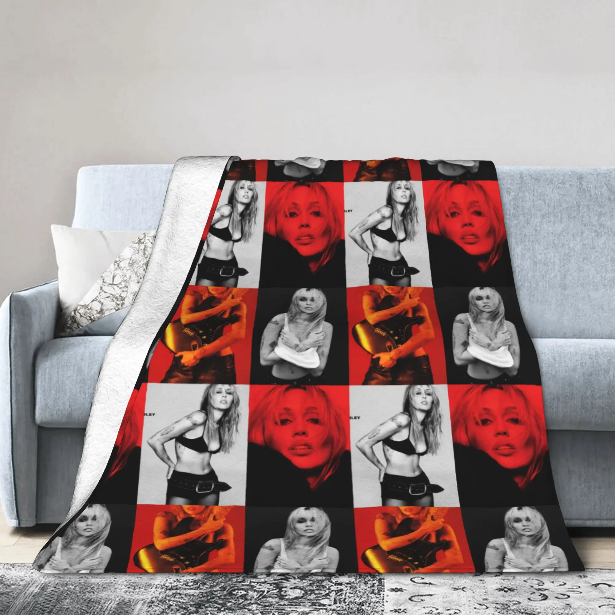 Mileys Cyruse Basse Persuades Album Knitted Blanket Velvet  Lightweight Thin Throw Blanket for Car Sofa Couch Bed Rug