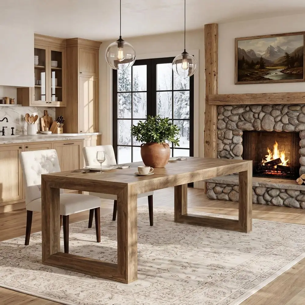 

Деревянный обеденный стол на пьедестале в деревенском стиле, 78,7 дюймов, удлиненный, на 6-8 персон, идеально подходит для кухни или ресторана