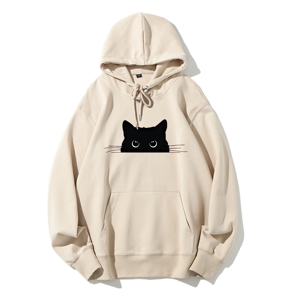 Cute Black Cat Kitty Halloween Casual Hoodie Pet Owner Gift Women’s Autumn Winter Sweatshirt Pullovers Comfort Long Sleeve Shirt