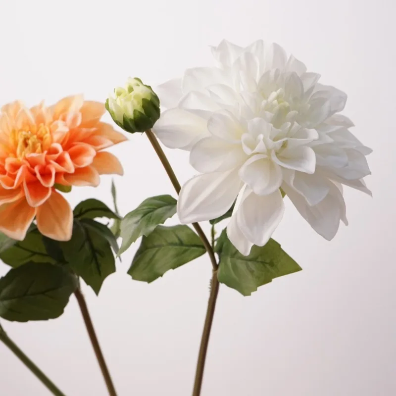 4 Stück feuchtigkeitsspendende Dahlienblumen mit 2 Blütenköpfen, Heimdekoration, echt anfühlende Blumen, Brautstrauß, Hochzeitstisch-Blumenarrangement, Dahlie – Detail 4