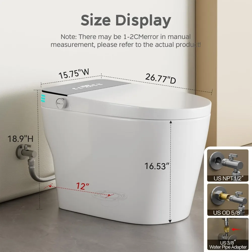 

Smart Elongated One Piece Toilet, Built-in Bidet & Auto Dual Flush, Foam Shield, Modern Home Use, Custom