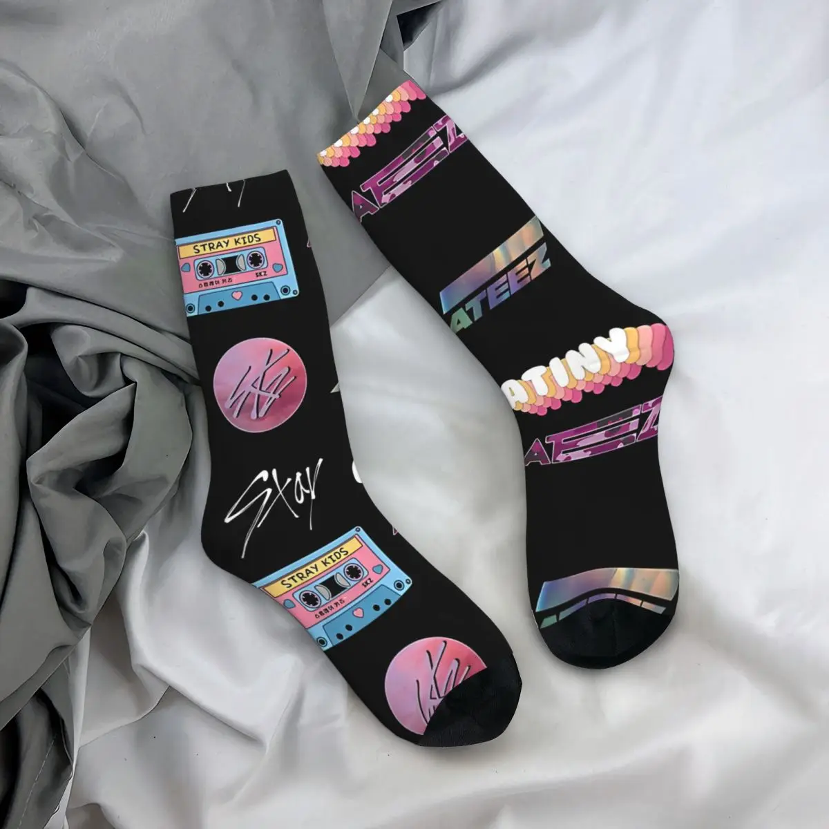 Stray Kids Staytiny Kpop Sock for Men Hip Hop Vintage Ateez Happy Quality Pattern Printed Boys Crew Sock Casual Gift