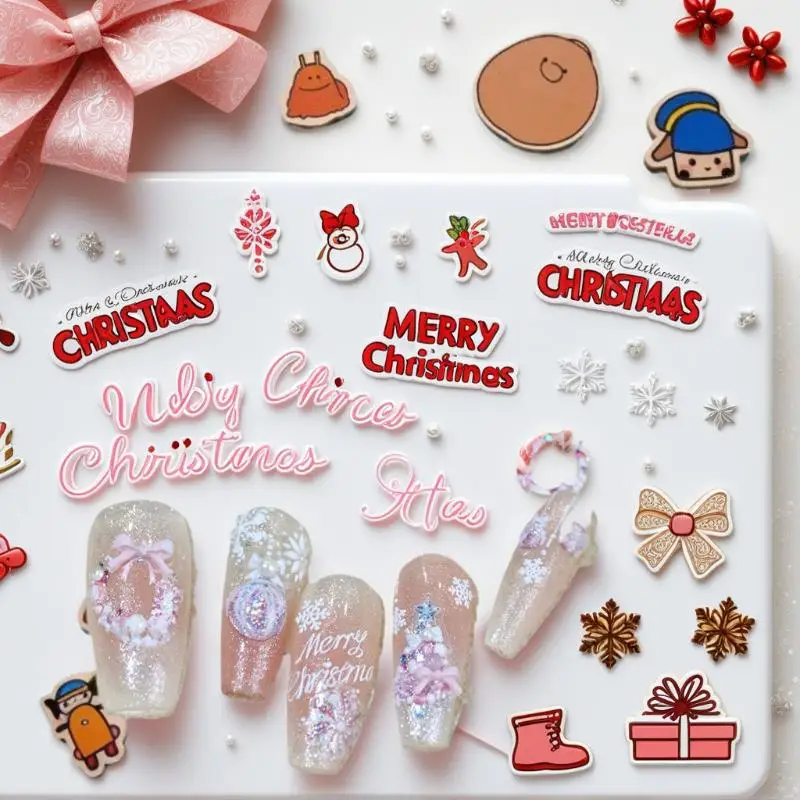 かわいいクリスマススタイルの弓カラフルなスノーフレーククリスマスツリーネイルアートステッカーガーリーネイルアートプリントステッカー女性ネイルデコレーションギフト