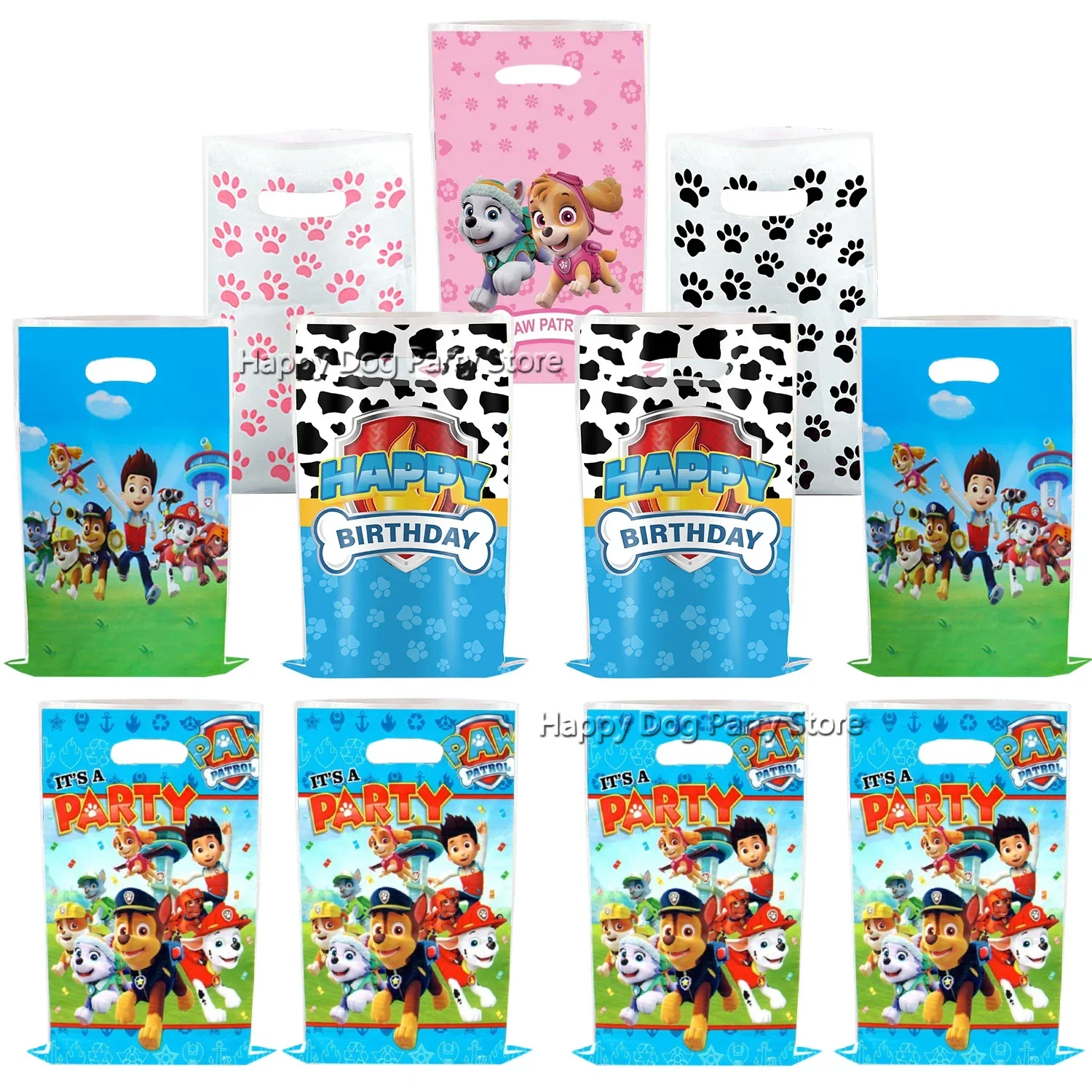 Paw Patrol Children Birthday Party Candy Box Rubble Skye Rocky Candy Gift Paper Handle Bag Baby Shower Decorations Cookie Bag