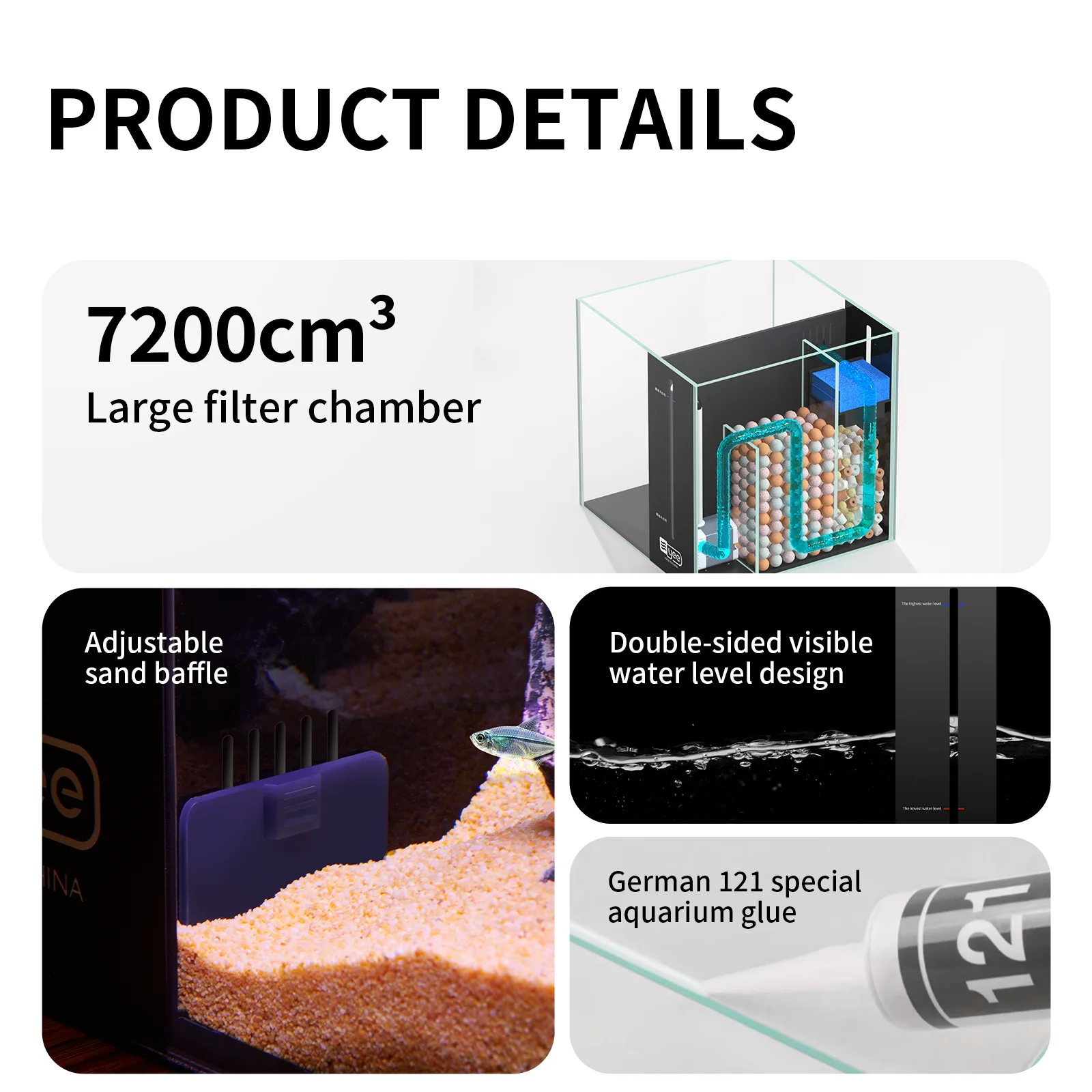 Desktop Aquarium Filter System, 3-in-1 Back Mount Oxygen & Water Purification for Small Fish Tank & Marine Reef