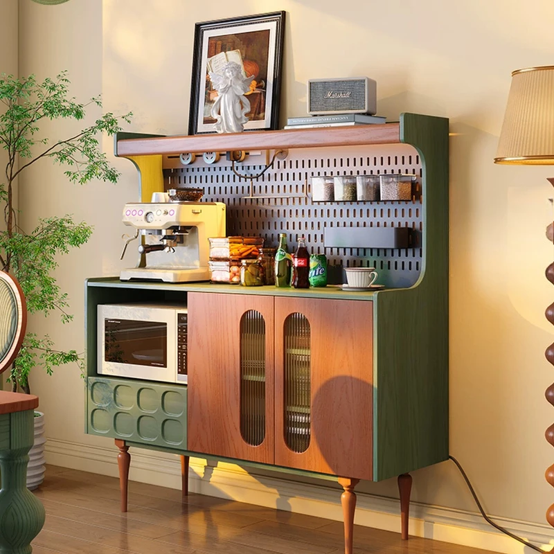 Solid wood dining side cabinet, antique style, integrated storage against the wall, French retro tea cabinet