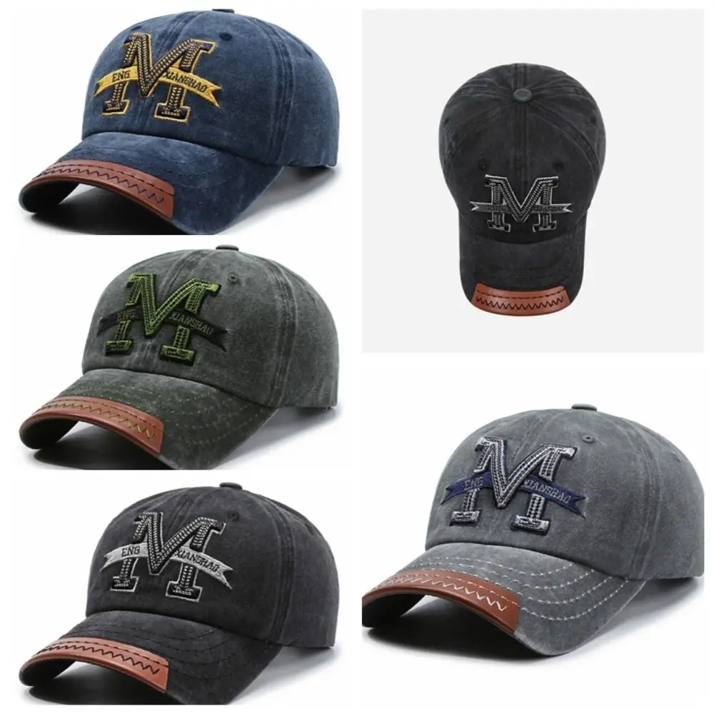 

Washed Denim Letters Baseball Cap Men 3D Letter Vintage Snapback Hat Adjustable Patchwork Hip Hop Hats Outdoor Streetwear