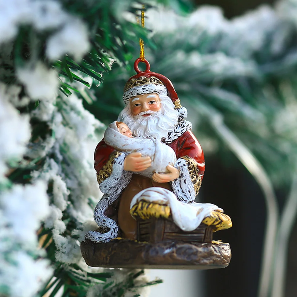 

Christmas Tree Decoration Gift Sitting Santa With Baby Figure Resin Santa Claus Xmas Concern And Love Decor Santa Figure Pendant