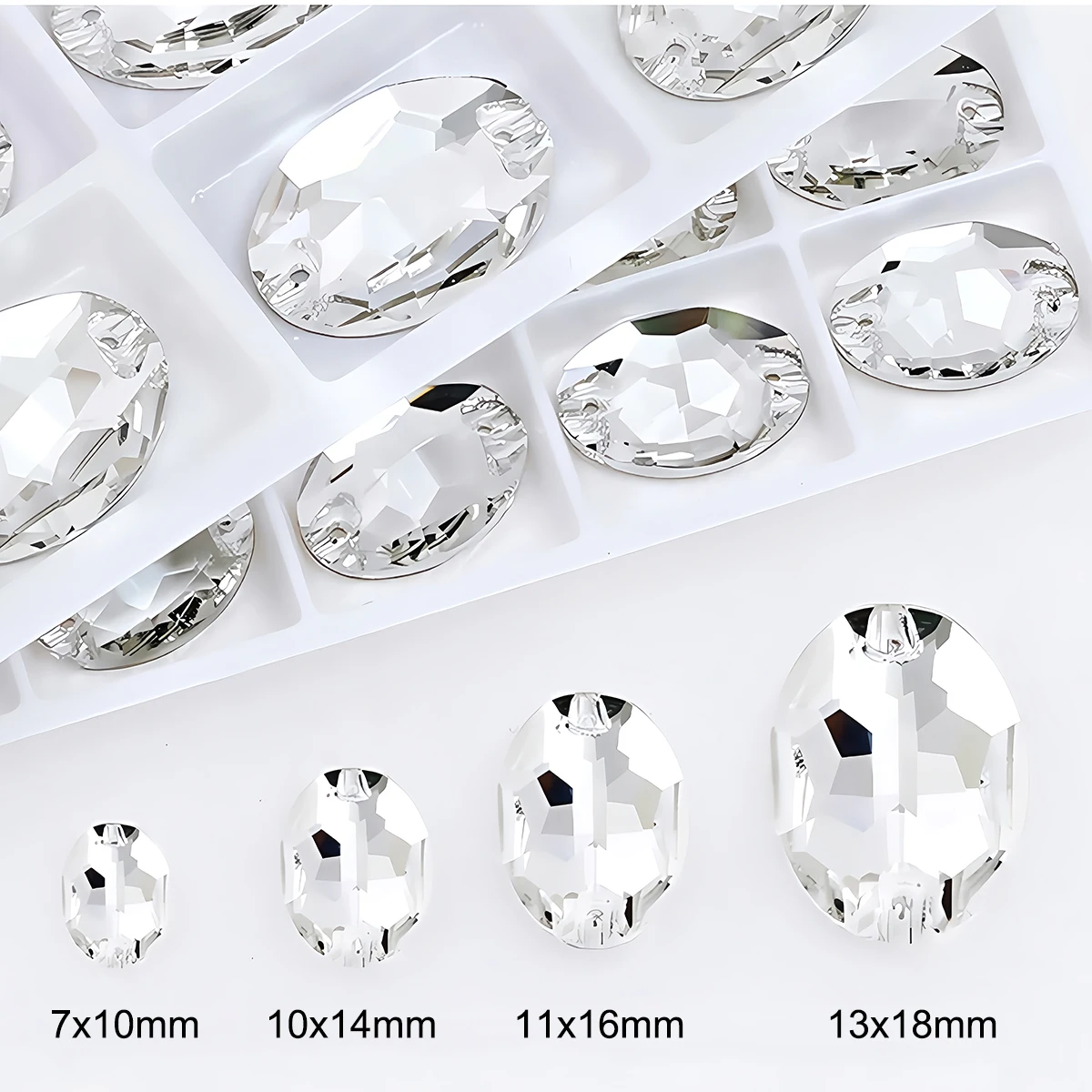 Oval Ellipse Crystal Clear Glass Rhinestone with 2 Holes Flat Back Sew On Strass Craft for Wedding Clothes Bags Garment Ornament view 2