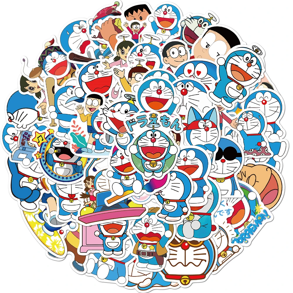 50pcs Anime Doraemon Stickers Waterproof Laptop Guitar Skateboard DIY Decoration Cute Book Phone Case Kawai Kids Sticker Pack