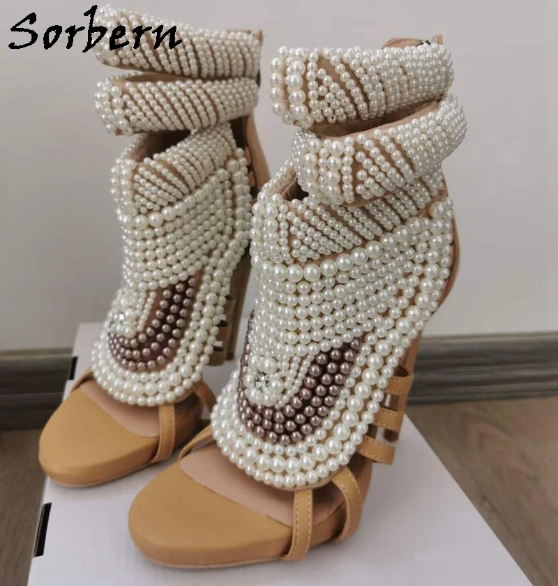 Sorbern Luxury Beaded Sandals High Heel Thin Platform Night Club Footwear Summer Shoe Stilettos Ankle Beading Strap Custom Color