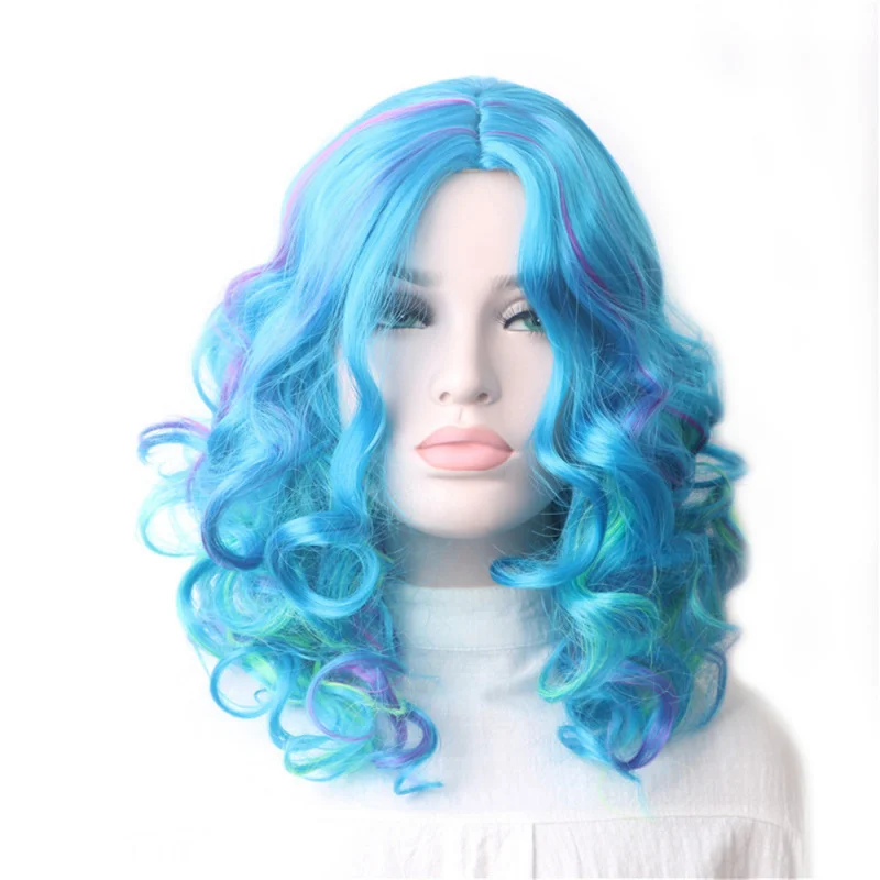 

European and American Big Wave Colorful Wig Short Hair Full Head Wig Middle Part Curly Wig Short Style Women's Synthetic High-Te