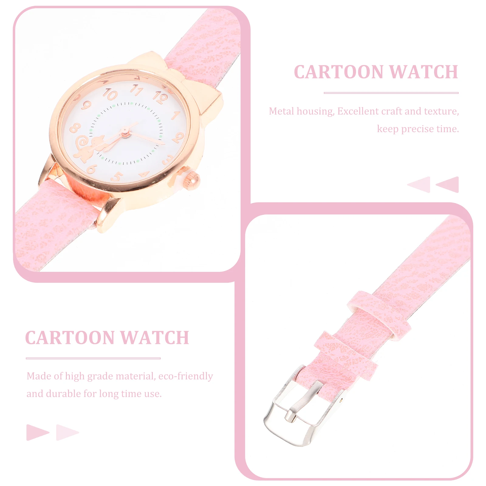 

Children Watch Cartoon Cat Kids Watch Metal Housing Precise Time Pink Strap Glass Material Boys Girls Watches Gifts