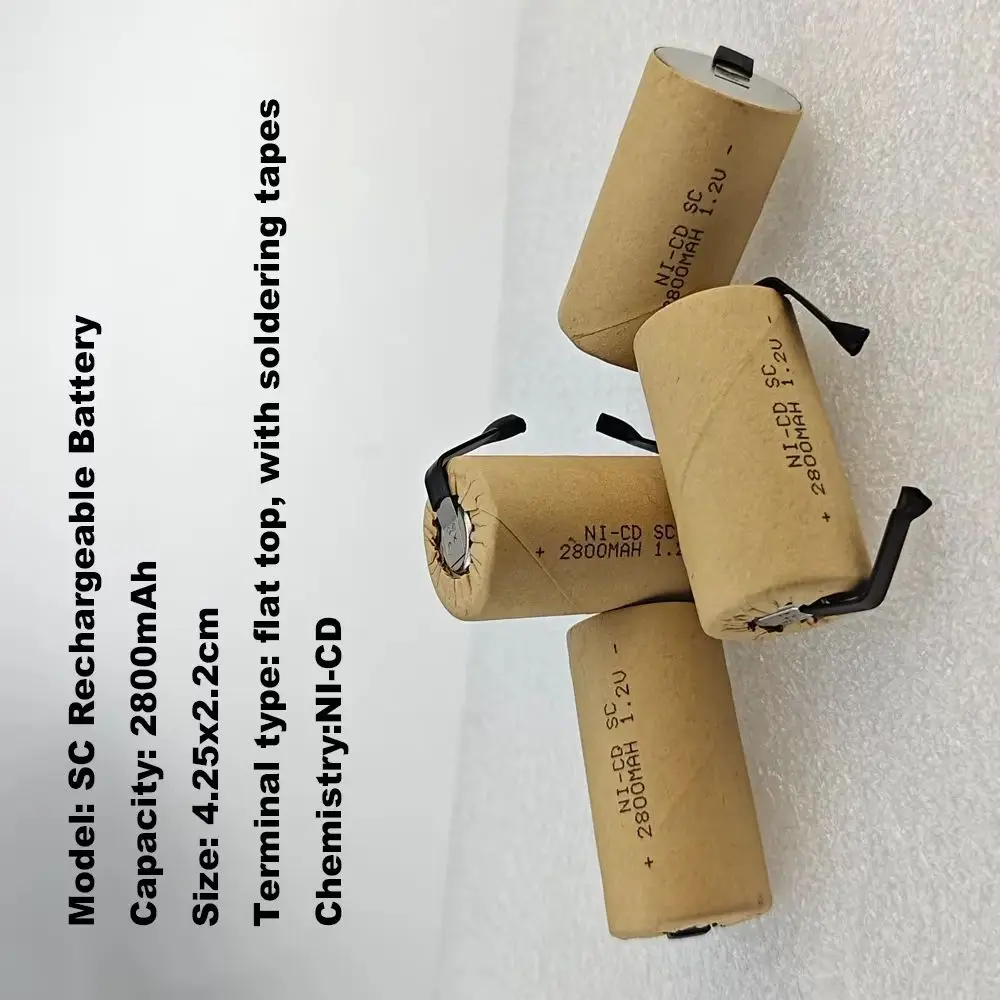 

2800mAh NiCd Rechargeable SubC Battery 1.2V SC for Power Tools Electric Drill Screwdriver with Tab
