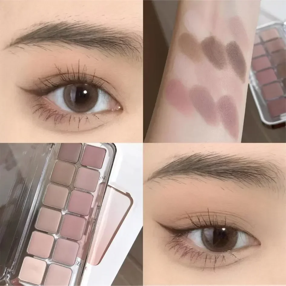 Paleta de Sombra Matte Coreana de Baixa Saturação, Damasco Chá, Maquiagem Diária, Longa Duração, 12 Cores