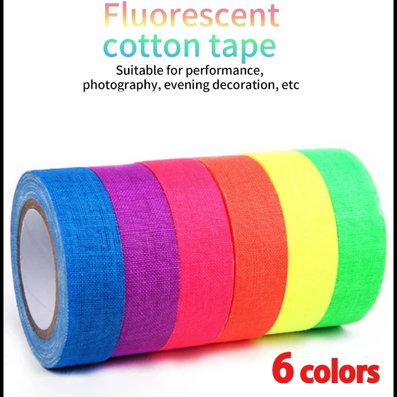 Fluorescent Cotton Tape 6 Colours, UV Blacklight Reactive Neon Coloured For Photography Home Decor DIY Crafts