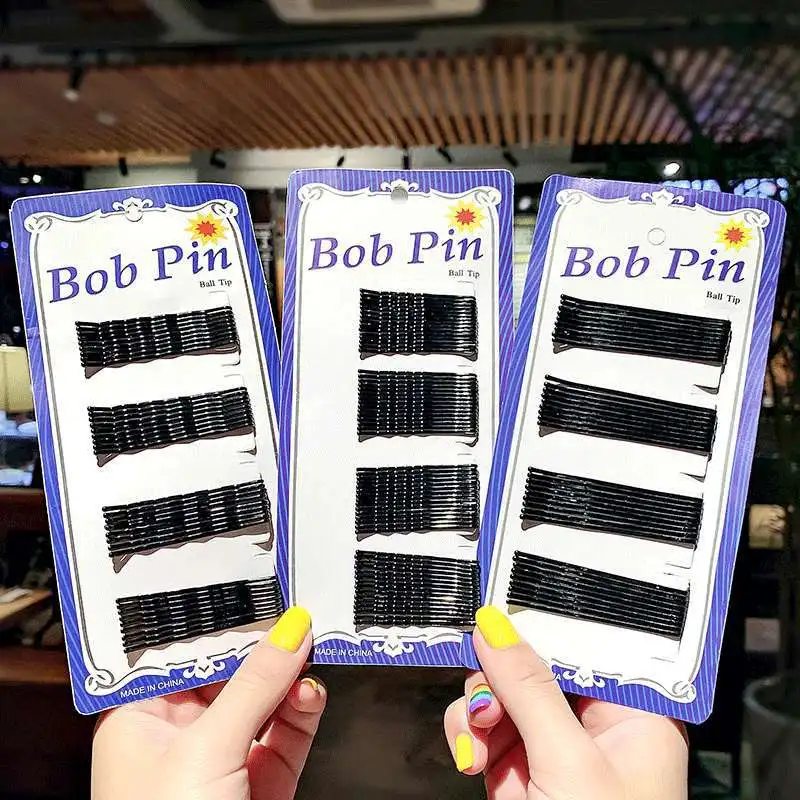 

4PCS Blue Card Small Black Hairpin Steel Wire Wave Word Clip Women's Invisible Disc Hair Bb Clip Hair Styling Hair Accessories