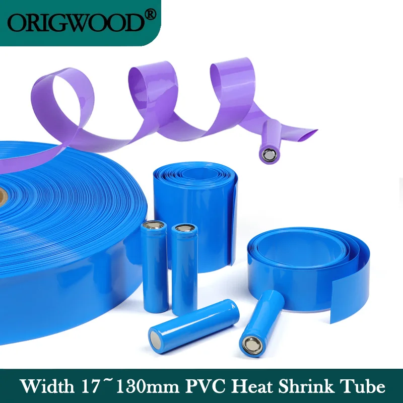 2M Width 17 ~ 130mm PVC Heat Shrink Tube 18650/21700 Lipo Battery Pack Insulated Film Wrap Lithium Case Cable Sleeving 10 Colors