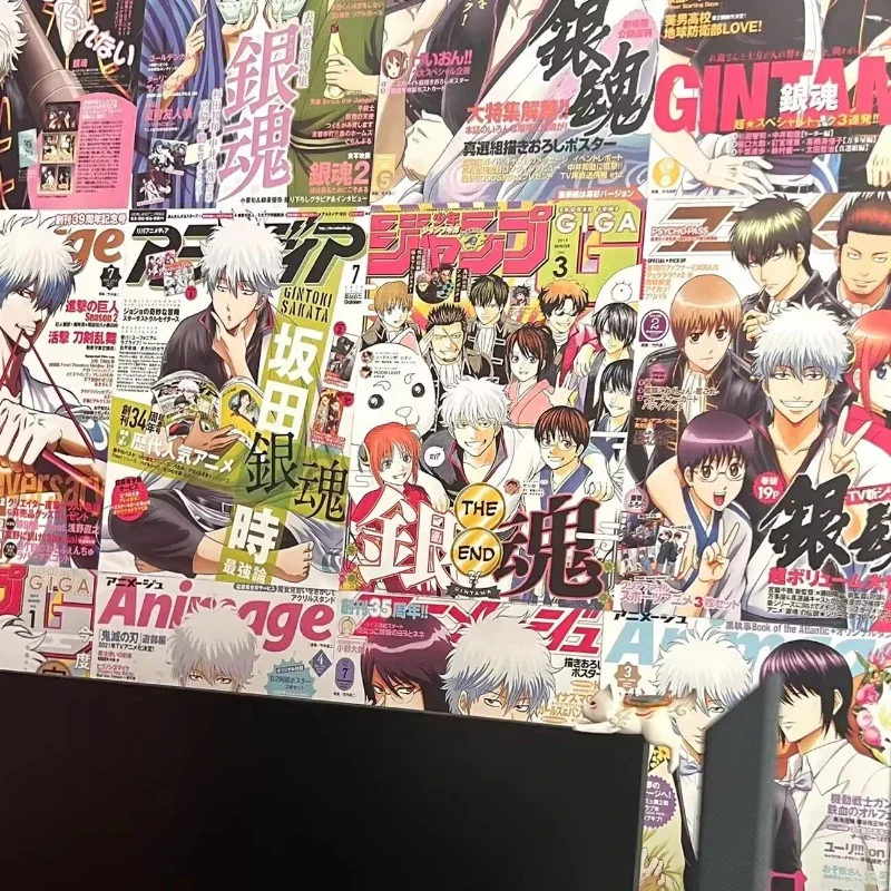 Imagem -05 - Anime Gintama Poster Adesivos Manga Magazine Wallpaper Dormitório Branco Decoração da Parede Sakata Gintoki Adesivo 20 Pcs por Conjunto