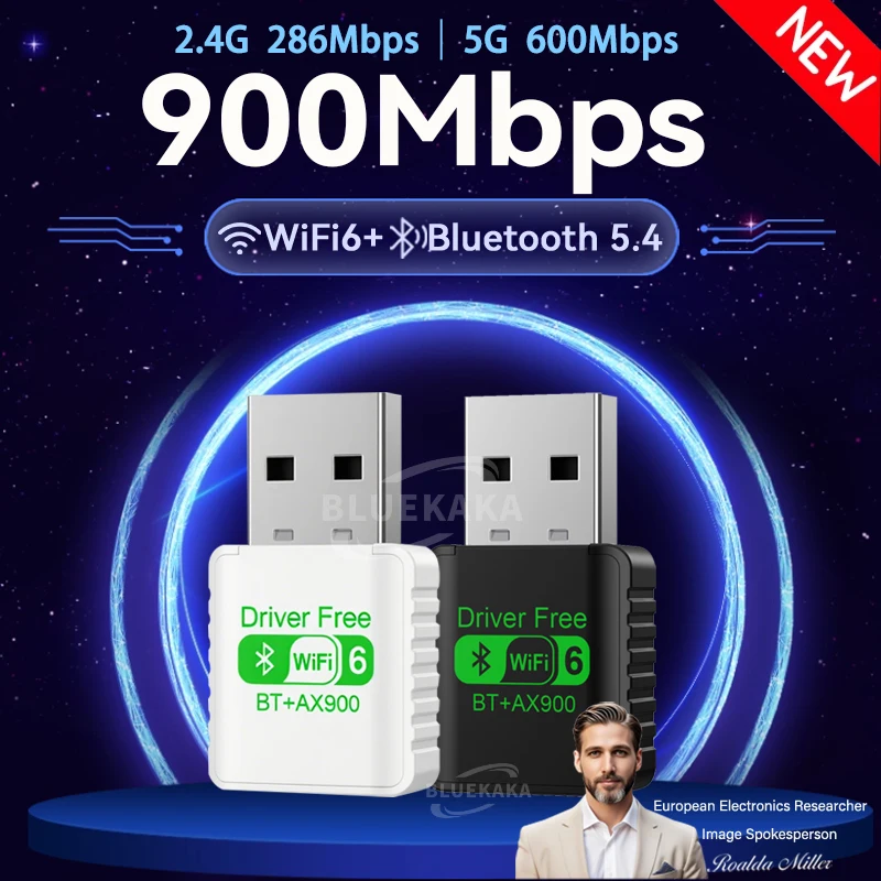 

New 2IN1 WiFi6 Network Card 2.4G&5GHz BT5.4 WiFi Dongle AX900Mbps USB Mini Wireless Receiver Driver Free For PC Laptop Win10/11