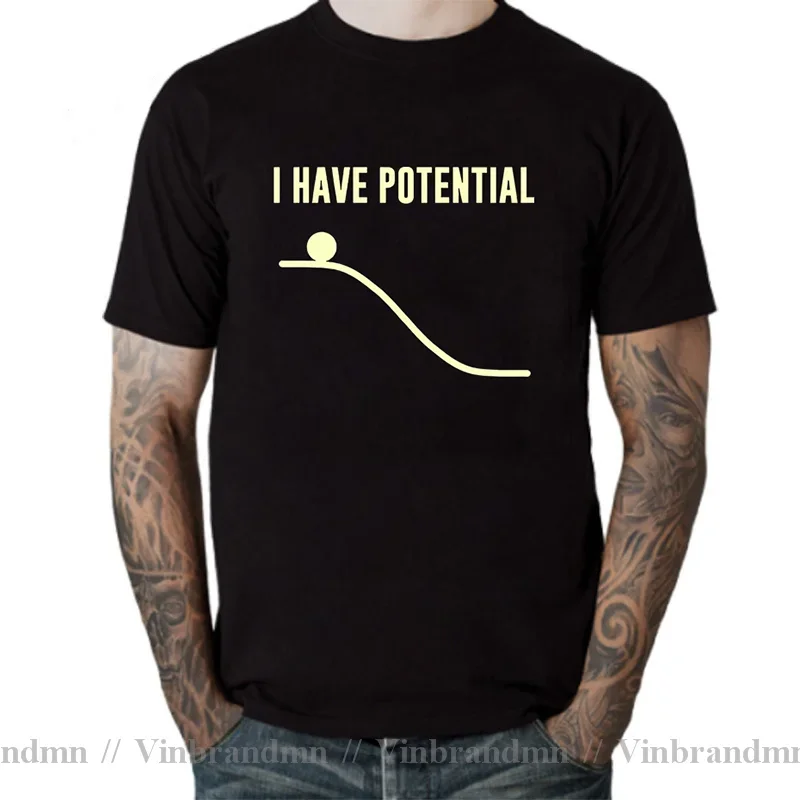 2022 New Geek T-shirt Men Have Potential Energy T Shirt Physics Graphic Male Tshirt O Neck Cotton Tops Tee Gravity Work T-shirts