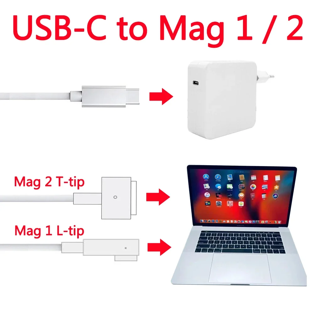 New USB C Type C to Mag 1 2 Charging Cable For Macbook Pro Air 13