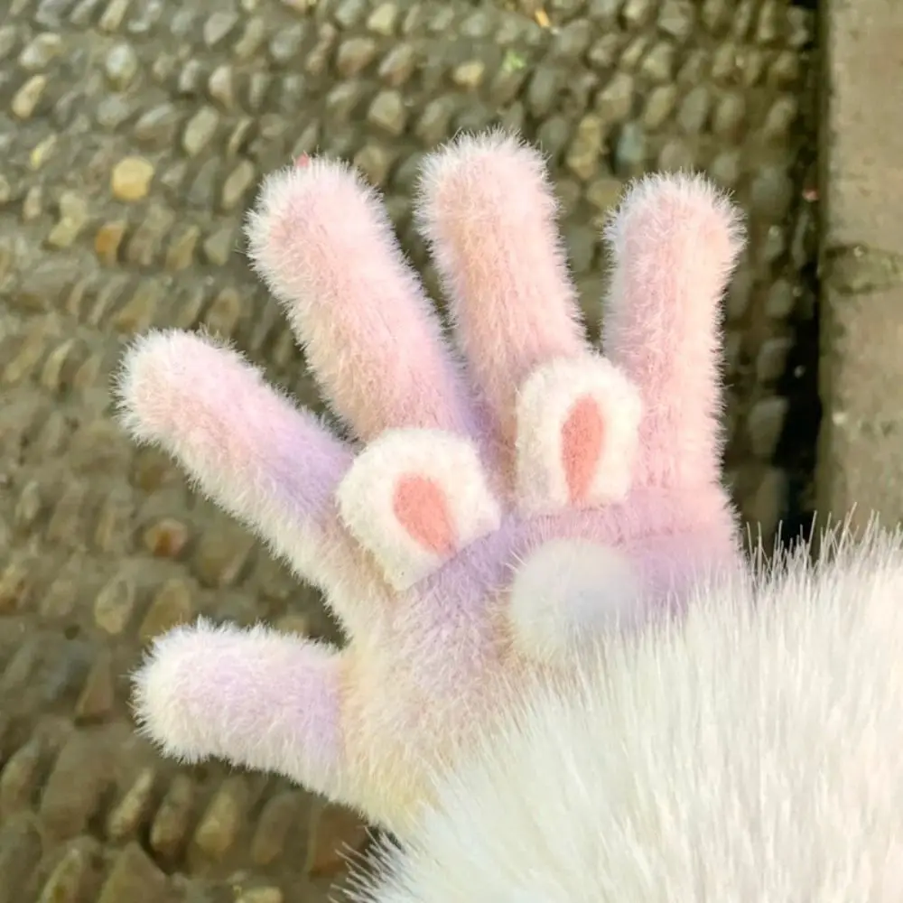 لطيف المرجان المخملية المرجان المخملية قفازات أرنب دفئا قفازات دافئة يندبروف القط الأذن قفازات كاملة الأصابع النساء