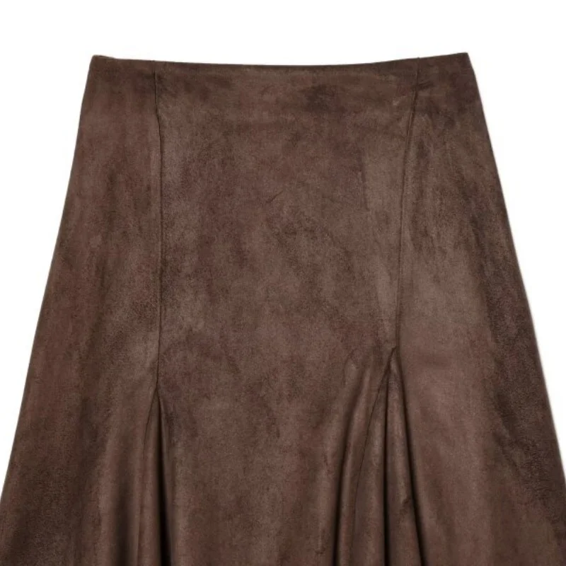 Women’s Fall Asymmetric Suede Effect Midi Skirt Half Skirt Outdoor Picnic Camping Travel Casual Fashion Streetwear  ﻿