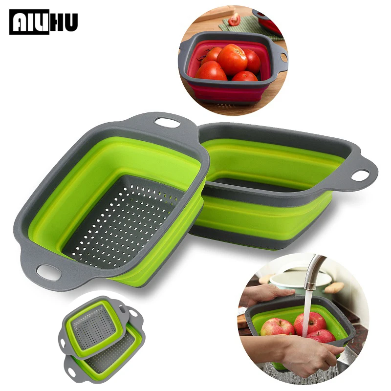 

Kitchen Accessories Foldable Silicone Colander Fruit Vegetable Washing Basket Strainer Kitchen Gadgets