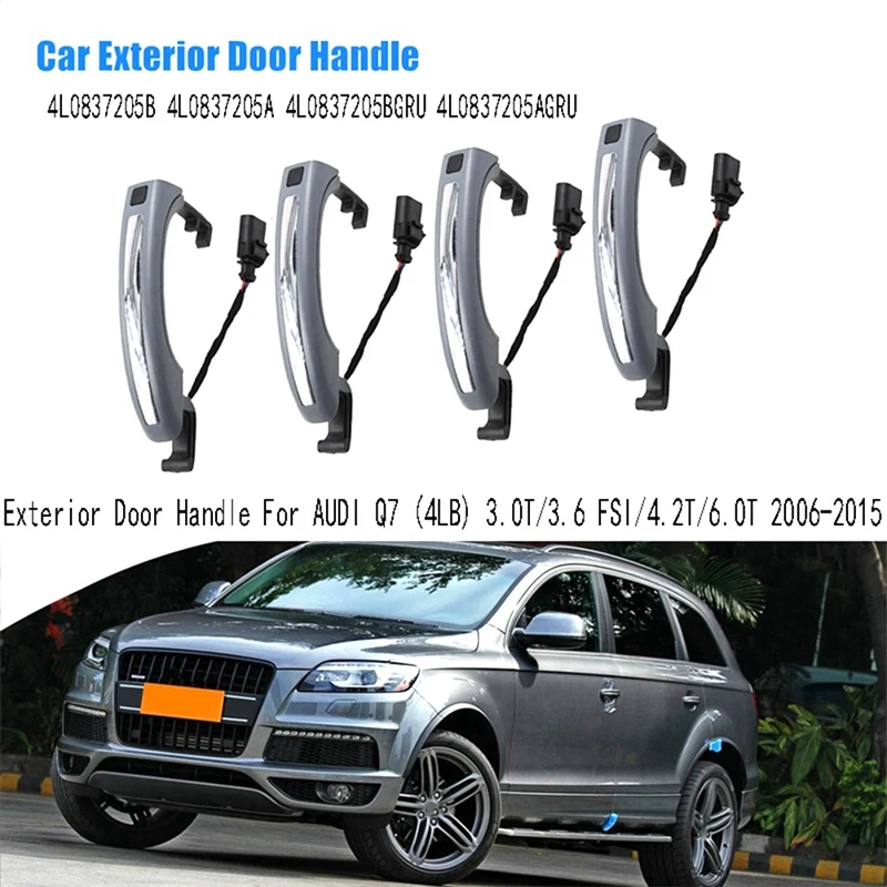 4Pcs Keyless Entry Exterior Door Handle For  Q7 (4LB) 3.0T/3.6 FSI/4.2T/6.0T 2006-2015 4L0837205B 4L0837205A