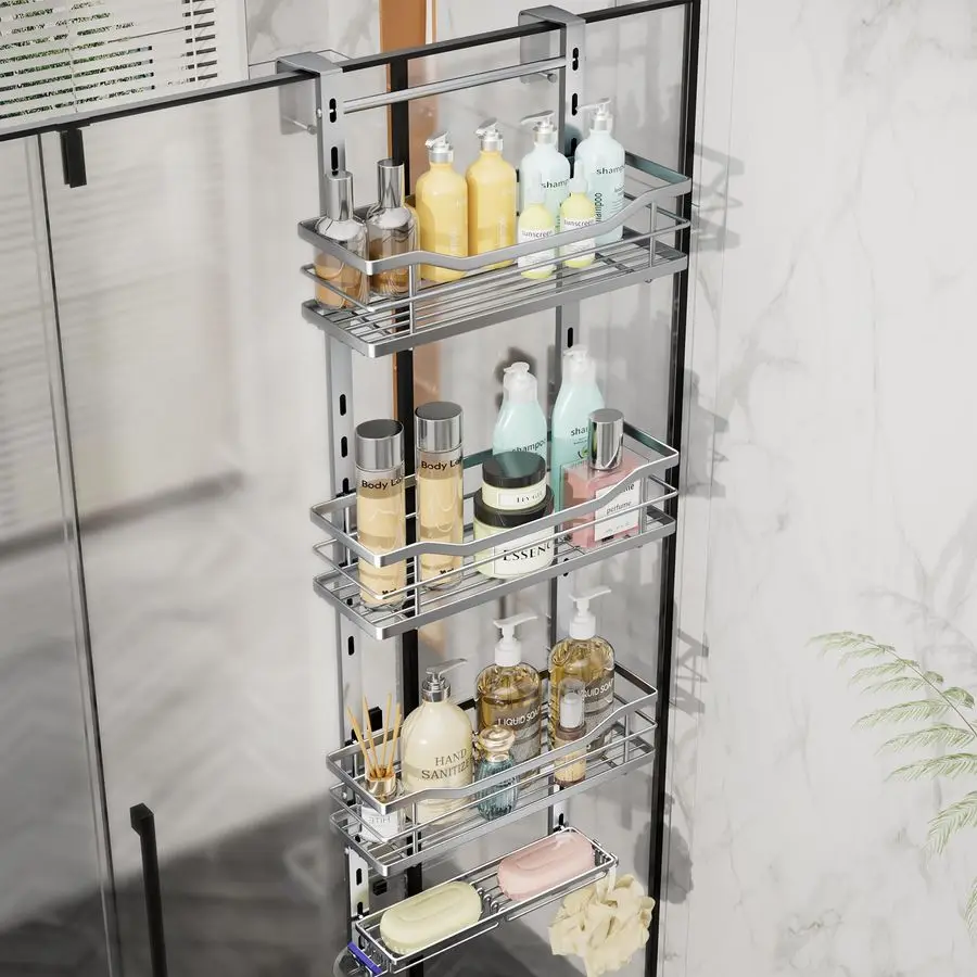 

Over the Door Shower Caddy 4 Tier Adjustable Shower Organizer Hanging with Soap Holder, No Drilling Stainless Steel Bathroom Rac