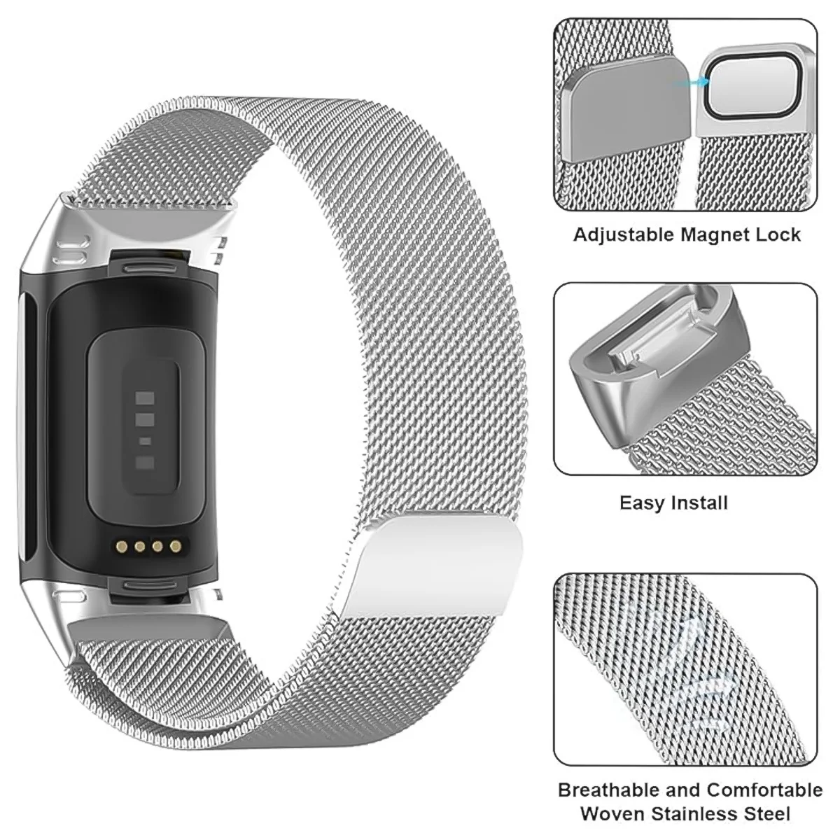 حلقة ميلانو لـ fitbit Charge 6 5 band استبدال Charge6 معصمه سوار مغناطيسي من الفولاذ المقاوم للصدأ fitbit Charge 5 حزام