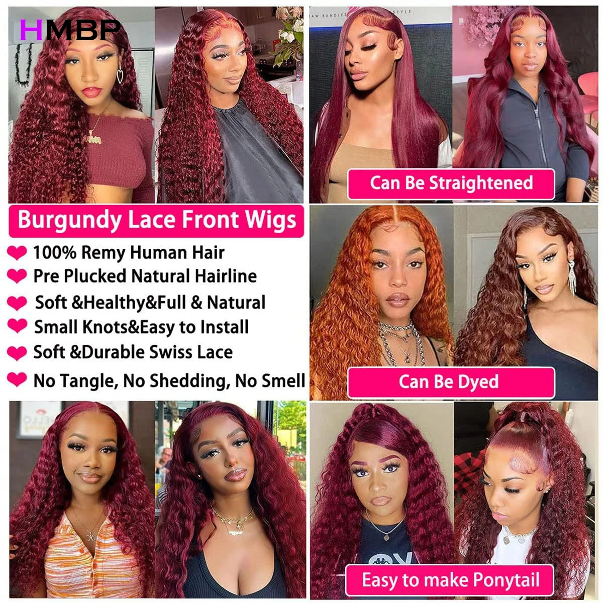 500 Density 99j Burgundy Deep Wave 13x6 Hd Lace Front Wig Human Hair Glueless 360 Full Lace Pre Plucked Brazilian Wigs For Women