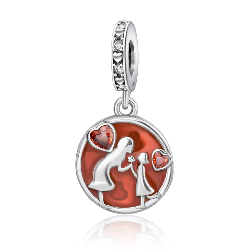 

Danturn 925 Sterling Silver Beads The girl gave her mother flowers Charm fit Snake Chain Bracelet Fashion Women Jewelry Making