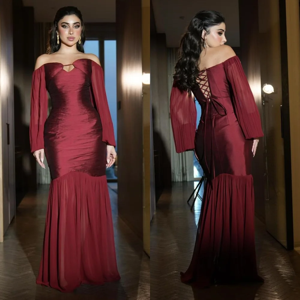 

Customized Formal Pleat Ribbon Trumpet Off-the-shoulder Long Dresses Bespoke Occasion Dresses Exquisite Unisex