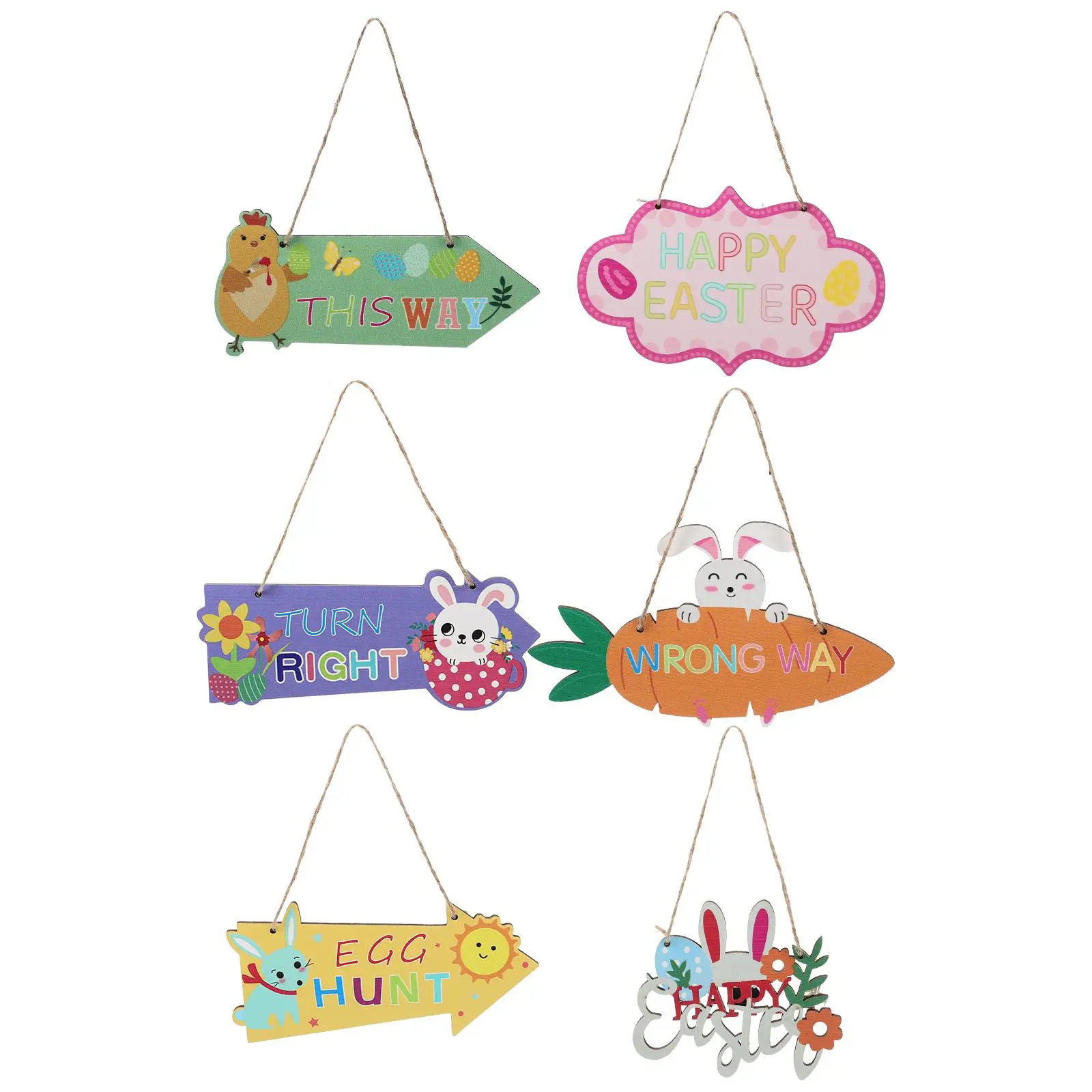 

6 Pcs Decorations Easter Wooden Hanging Tag Clothes Rack Sign Eat Wall Festival