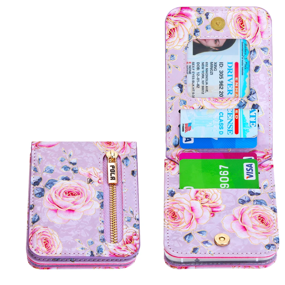 

Rose Multi-function Zipper Card Bag Phone Case For Samsung Galaxy Z Flip 5 Crossbody Lanyard Leather Anti-fall Protective Cover