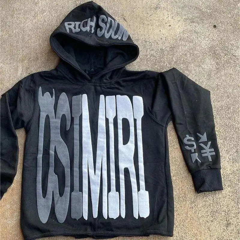 Men's and women's new foam letter hooded sweatshirt sports set with Y2K letter print cover, dark