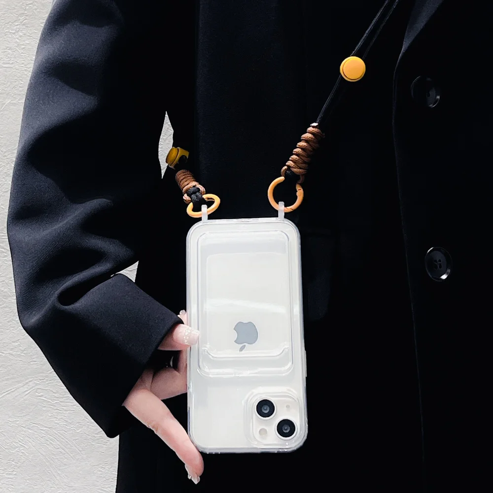 Lanyard Strap Crossbody Phone Case for iPhone 15 11 14 13 12 Pro Max X XR XS Max 15 7 8 Plus 6 6S Card Slot Wallet Cover Funda