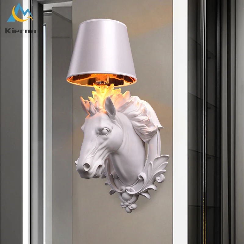 Modern Simple Horse Head Led Wall Lamp Bedroom Study Bedside Hotel Restaurant Resin Walllamp Living Room Decor Animal Wall Light