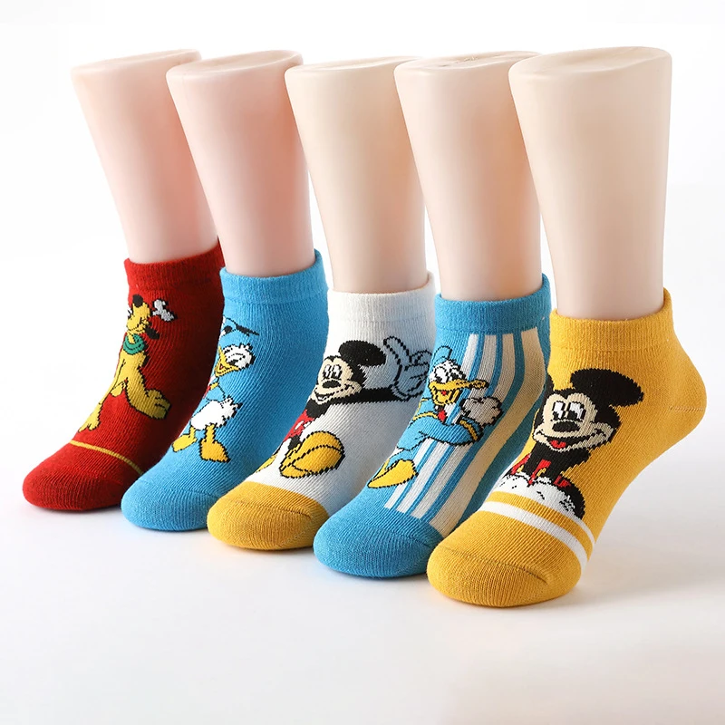 5 Pairs Disney Kids Short Socks Cartoon Cute Children\'s Cotton Boy\'s Socks Mickey Mouse Girl\'s Socks Summer Soft Breathable Sock