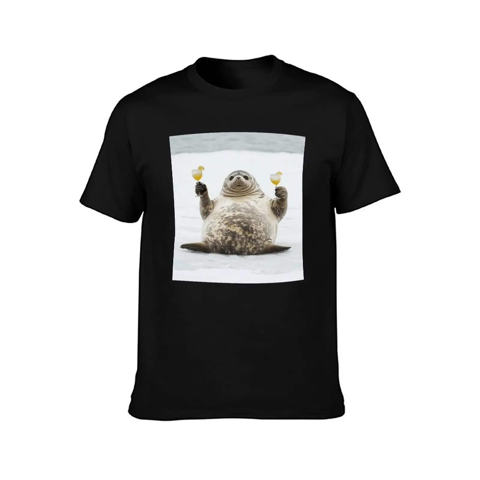 Seal of Approval: Double Fins and Drinks T-Shirt, Summer Casual Cotton Tee, Oversized Streetwear Tops, Vintage Graphic Print