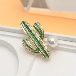 Luxury Cactus Fashion Pearl Plant Brooch Ladies Elegant Shiny Boutique Accessory Pin