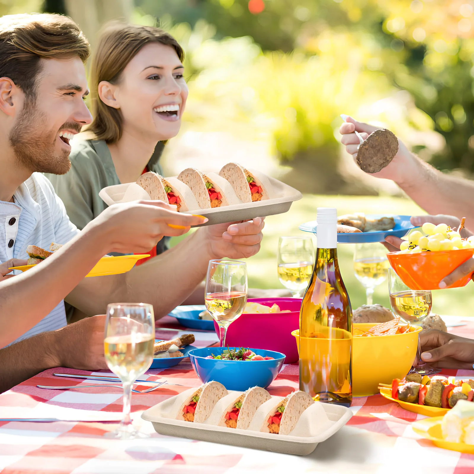 

50Pcs Divided Taco Tray Disposable Sturdy Taco Plates for Mexican Party Serving Snacks No Leak Container Ideal for Outdoor