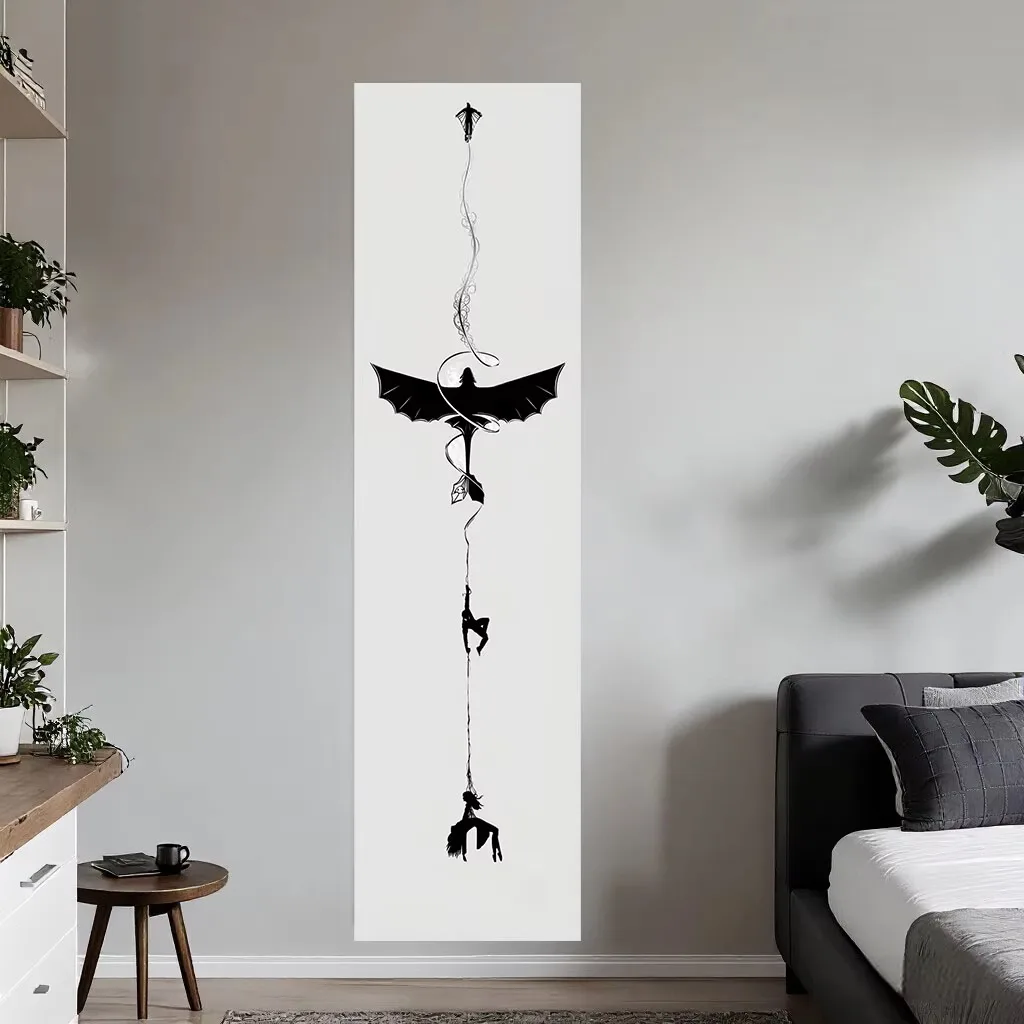Gothic Devil Wing Silhouette Tapestry, Chain Vine Dark Art Print Wall Hanging for Teen Dorm Gaming Bedroom Room Decor Gift